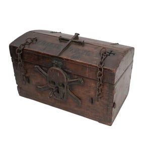 18th Cent. Spanish Colonial Charter Carved Wood Strong Box