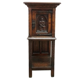 Antique Belgian Gothic Revival Oak Cabinet