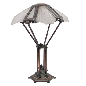 Art Deco Glass and Patinated Bronze Table Lamp