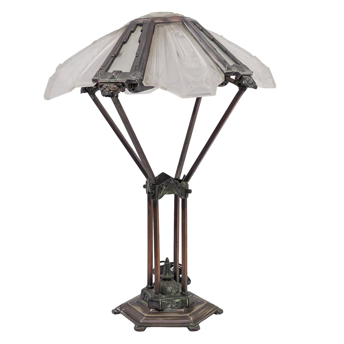 Art Deco Glass and Patinated Bronze Table Lamp (1 of 11)