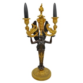 Antique French Empire Bronze Figural Candelabra