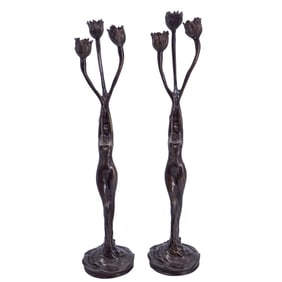 Pair of Firmin Bate Art Nouveau Bronze Candelabras