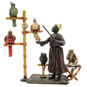 Franz Bergmann Cold Painted Bronze Parrot Trainer Figure