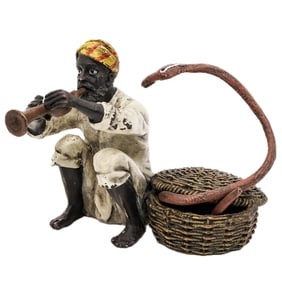 Franz Bergmann Cold Painted Bronze Snaker Charmer Figure