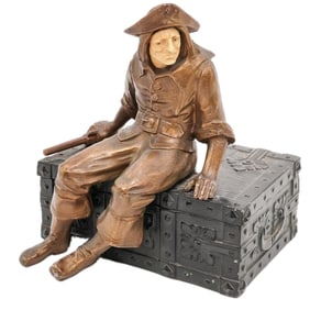 JB Hirsch Bronze Pirate Treasure Box w/ Bone Face