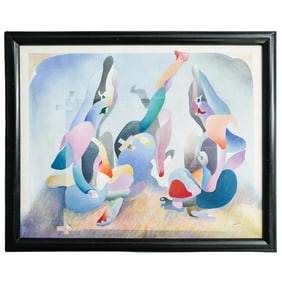 Jose Juarez (Mexican, b. 1939) "Desayuno en la Hierba" Mixed Media on Canvas