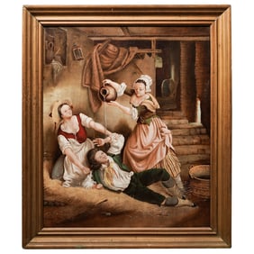 German School Oil On Canvas Interior Painting