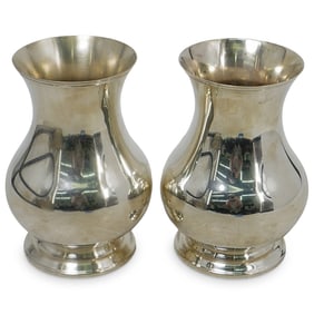 Pair Of Christofle Silver Plate Floral Vases