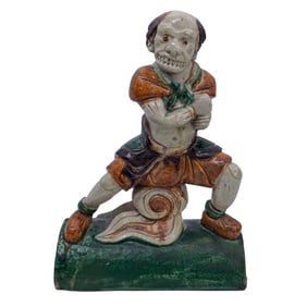 Antique Chinese Lokapala Sancai Glazed Pottery Roof Tile