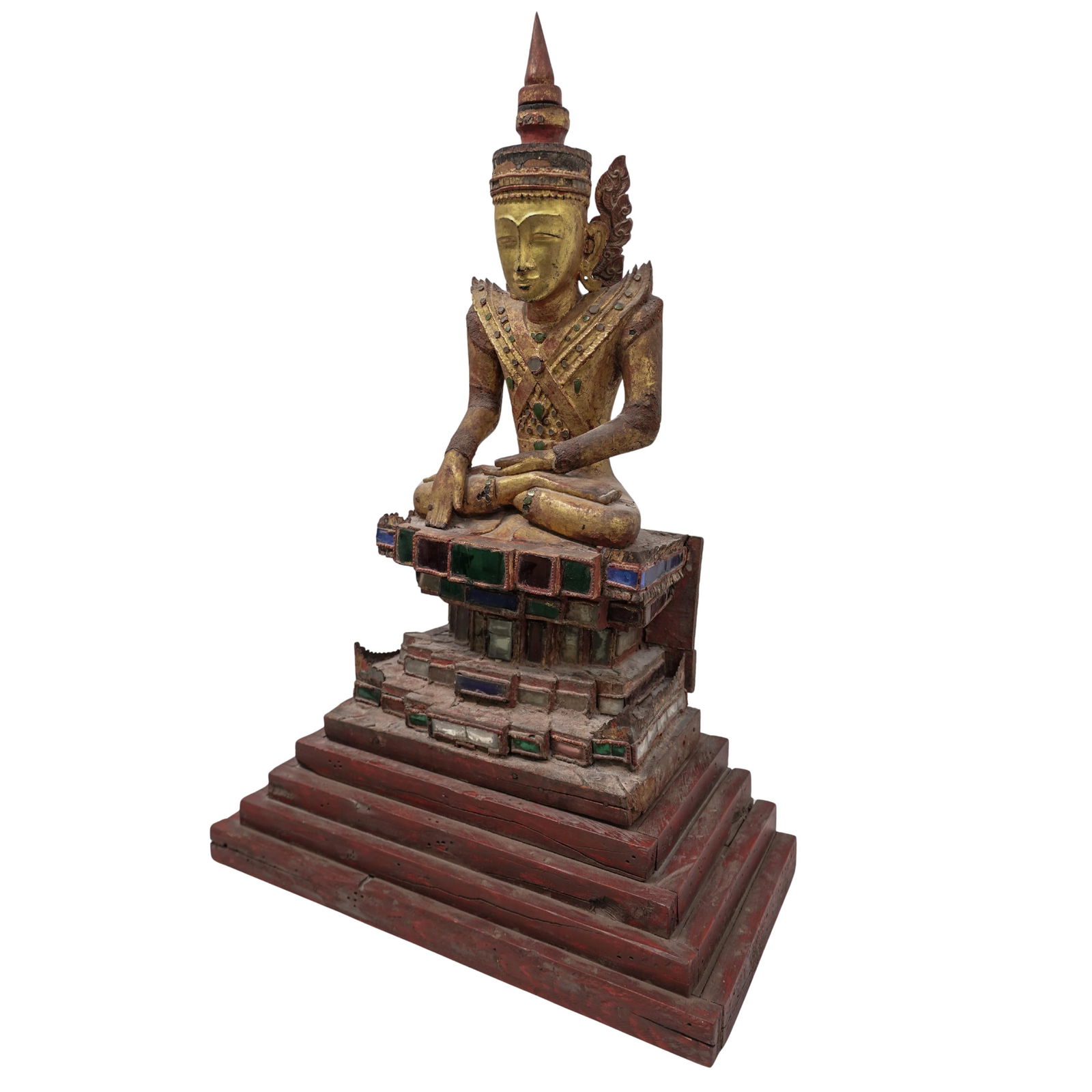 Antique Large Burmese Gilt Lacquered Buddhavista on Wooden Base (1 of 7)