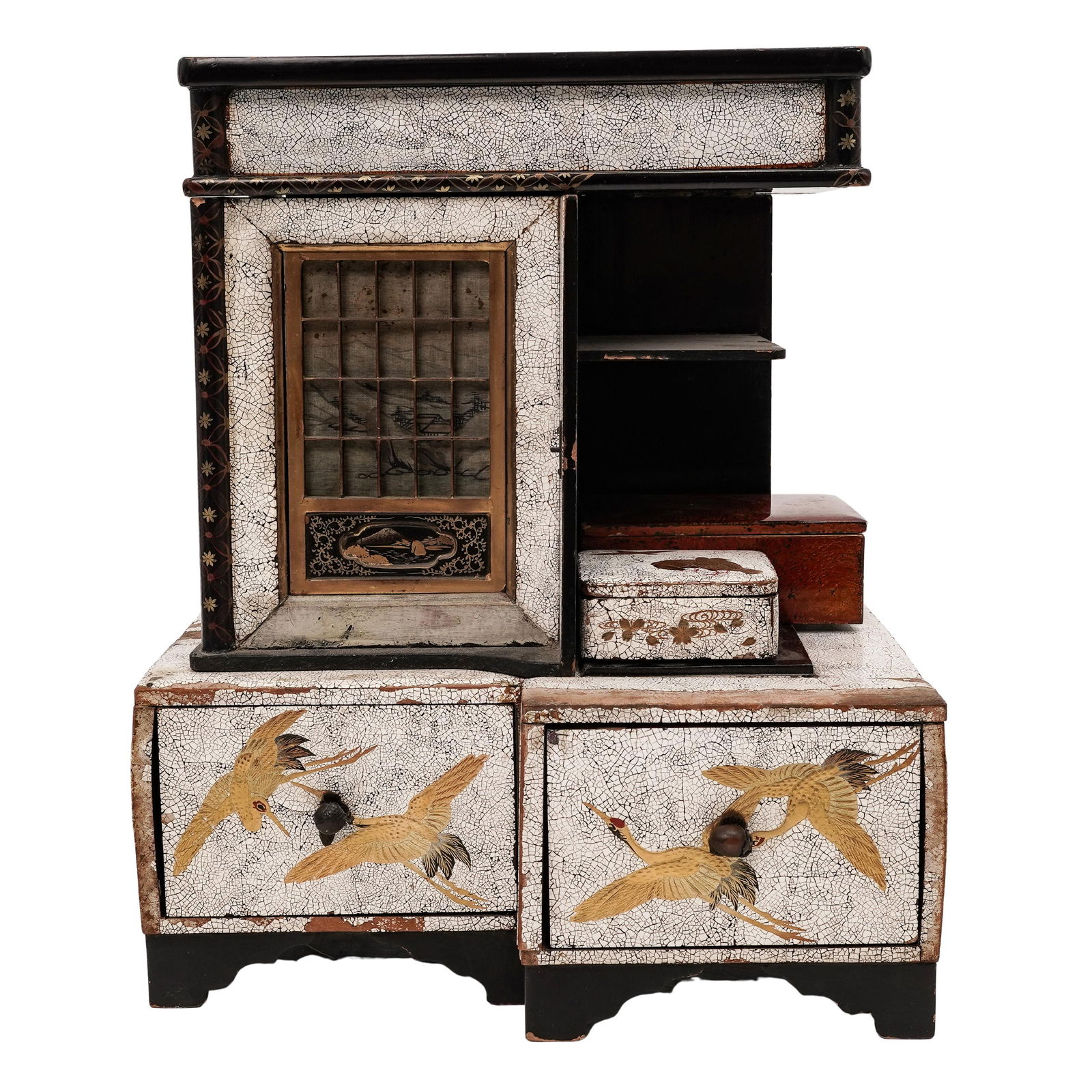 Japanese Meiji Period Egg Shell Lacquer Kodansu (Miniature Cabinet) (1 of 11)