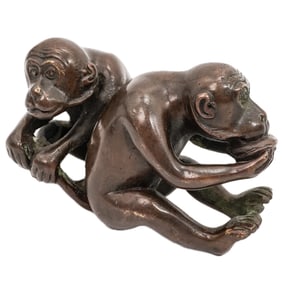 Antique Japanese Bronze Monkeys Okimono