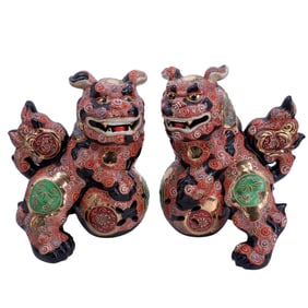 (2pc) Pair of Japanese Kutani Shishi Dogs