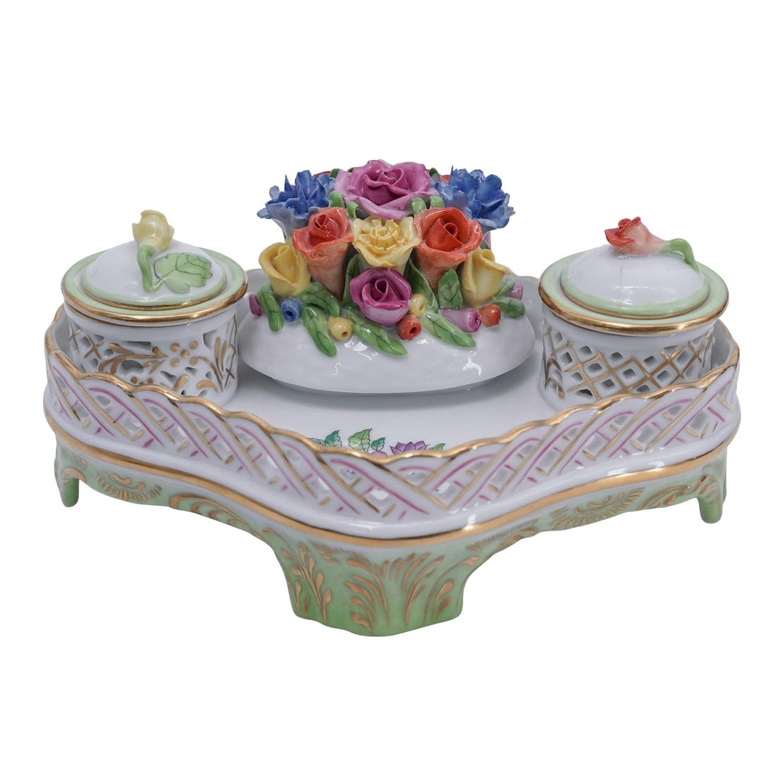 Herend Porcelain Floral " Victoria bouquet" Double Inkwell (1 of 8)