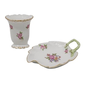 (2pc) Herend Porcelain Queen Victoria Dish and Vase
