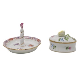(2pc) Herend Porcelain Ring Dish and Lidded Box