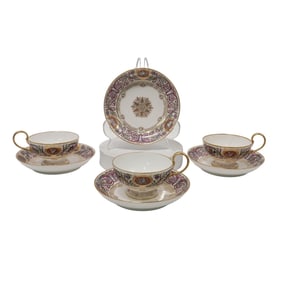 (7pc) Antique Sevres France Chateau De Fontainebleau Porcelain Cup and Saucers