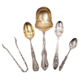 (5 pc) Group of Tiffany & Co. and Gorham Sterling Silver Spoons/ Tongs