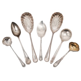 (7 Pc) Antique Sterling Silver Serving Spoons