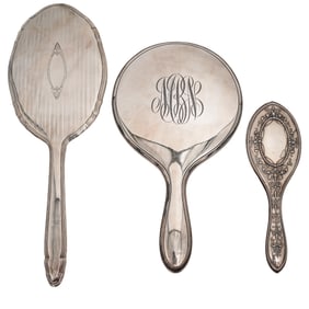 (3pc) Antique Sterling Silver Vanity Hand Mirrors