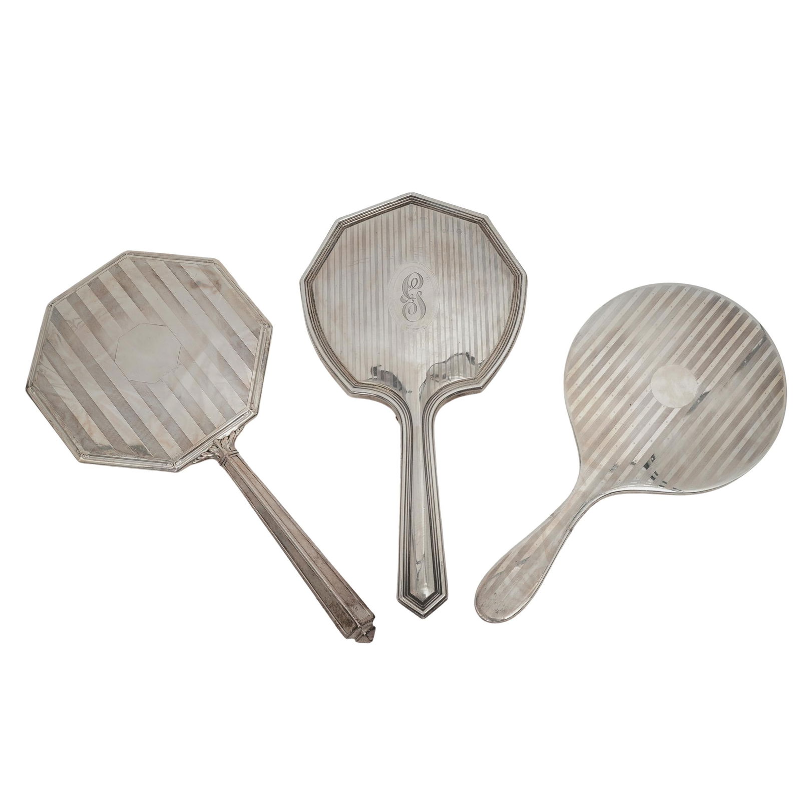 (3 Pc) American Sterling Silver Striped Hand Mirrors (1 of 13)