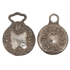 (2pc) Antique Sterling Silver Repousse Hand Mirrors
