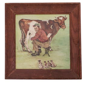 Vintage Dairy Farm Oil Painting