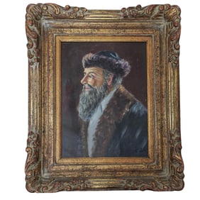 Signed Rabbi Portrait Oil Painting