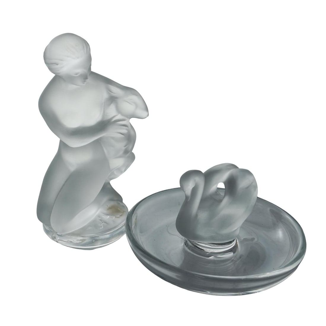 (2pc) Lalique Frosted Crystal Figurine & Ring Dish (1 of 12)