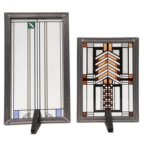 (2 Pc) Frank Lloyd Wright Foundation Stained Glass Window Panels