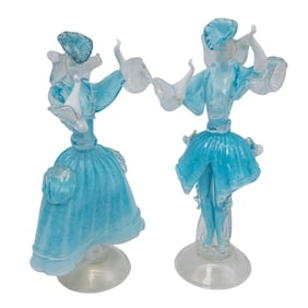 Pair of Murano Glass Blue and Aventurine Dancers