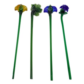 (4pc) Murano Hand-Blown Glass Flowers