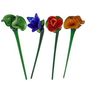 (4pc) Murano Hand-Blown Glass Flowers