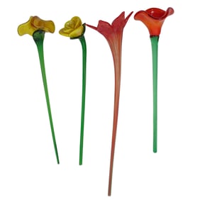 (4pc) Murano Hand-Blown Glass Flowers