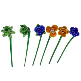 (6pc) Murano Hand-Blown Glass Flowers