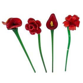 (4pc) Murano Hand Blown Glass Flowers
