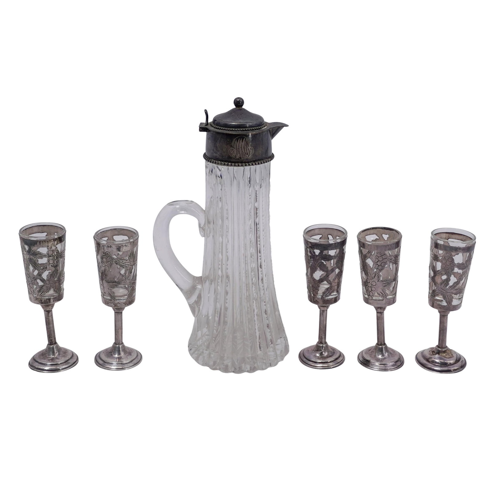 (6pc) Antique Sterling Silver Liqueur and Pitcher Set (1 of 13)