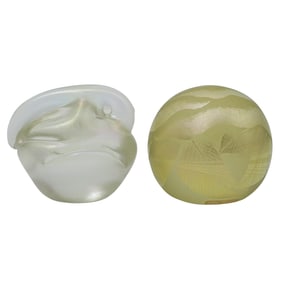(2pc) Orient & Flume Iridescent Art Glass Paperweights