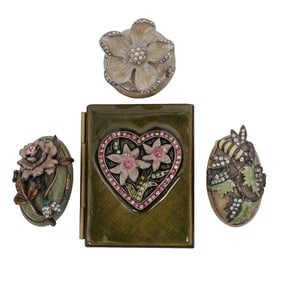 (4 Pc) Jay Strongwater Pill Boxes & Folding Frame