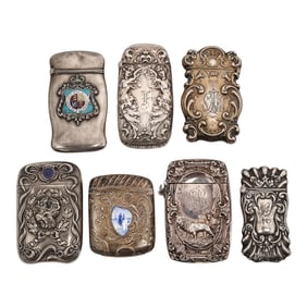 (7 Pc) Vintage Ornate Sterling Silver Match Holders