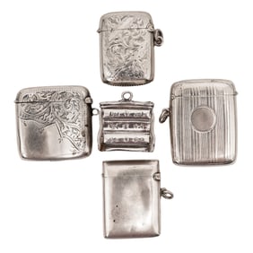 (5pc) Antique Sterling Silver European Vesta & Match Safe Cases