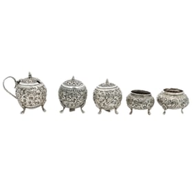 (5 Pc) Persian Sterling Silver Condiment Set
