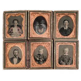 (6 pcs) Antique Cased Tin Type Family Photographs