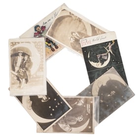 (7 pcs) Halloween "Paper Moons" Photo Postcards and Illustrated Postcards