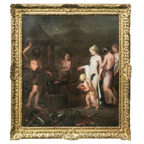 Antique "Venus And La Fragua De Vulcano Oil Painting