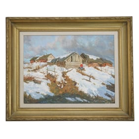 Alexei Kramer (Russian, b. 1964) "Winter, Edge of the Village" Oil Painting