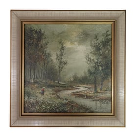Signed Winter Landscape Oil Painting
