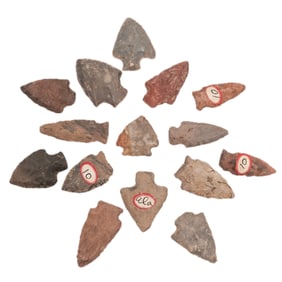 (15 Pc) Paleo-Indian Carved Stone Arrowheads