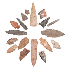 (18 Pc) Paleo-Indian Tools, Arrowheads & Spearheads