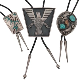 (3 Pc) Southwestern Native American Sterling Bolo Ties
